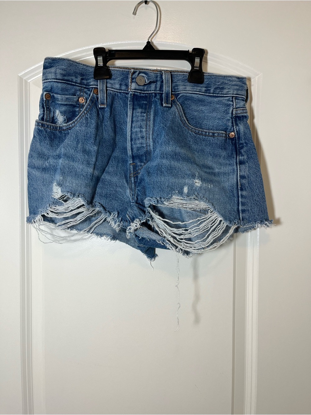 Levi’s Distressed High-Waist Denim Shorts - Blue